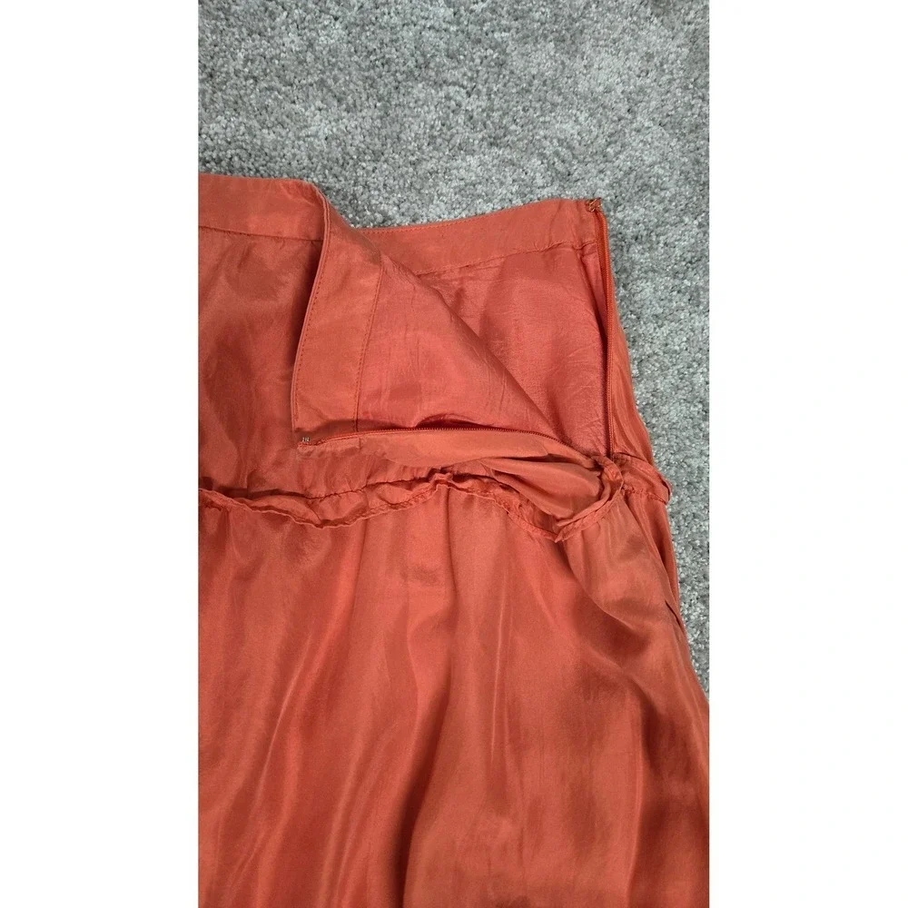 City DKNY Silk Tiered Midi‎ Skirt Coral Orange Ruffle Boho Women's Sz 10 VINTAGE